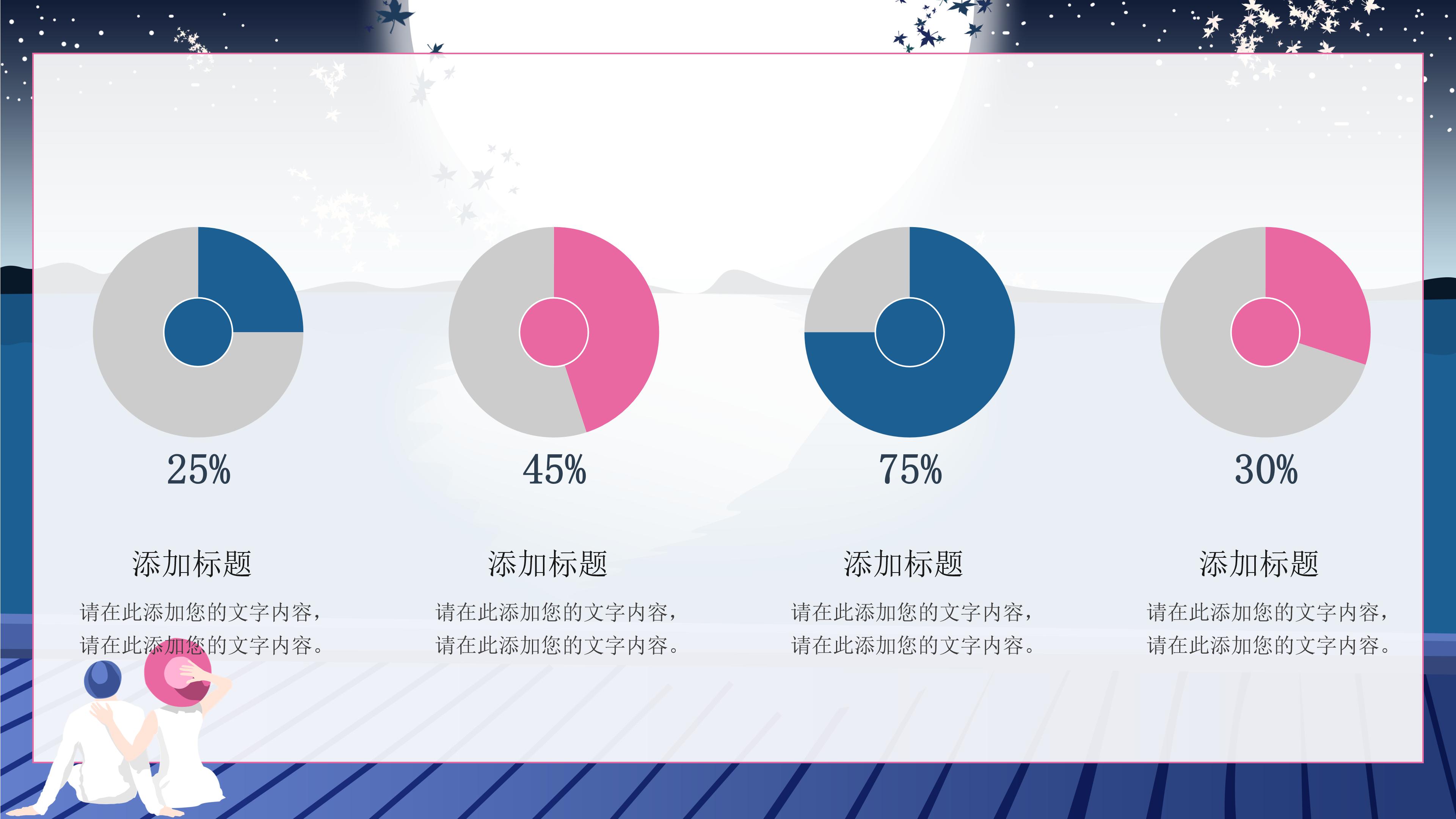 唯美浪漫卡通插画背景点缀七夕节活动策划PPT模板