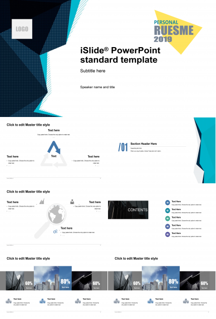 蓝色三角简约商务通用ppt模板