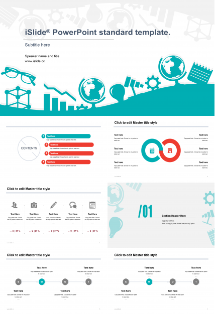 青绿扁平化商务图表ppt模板