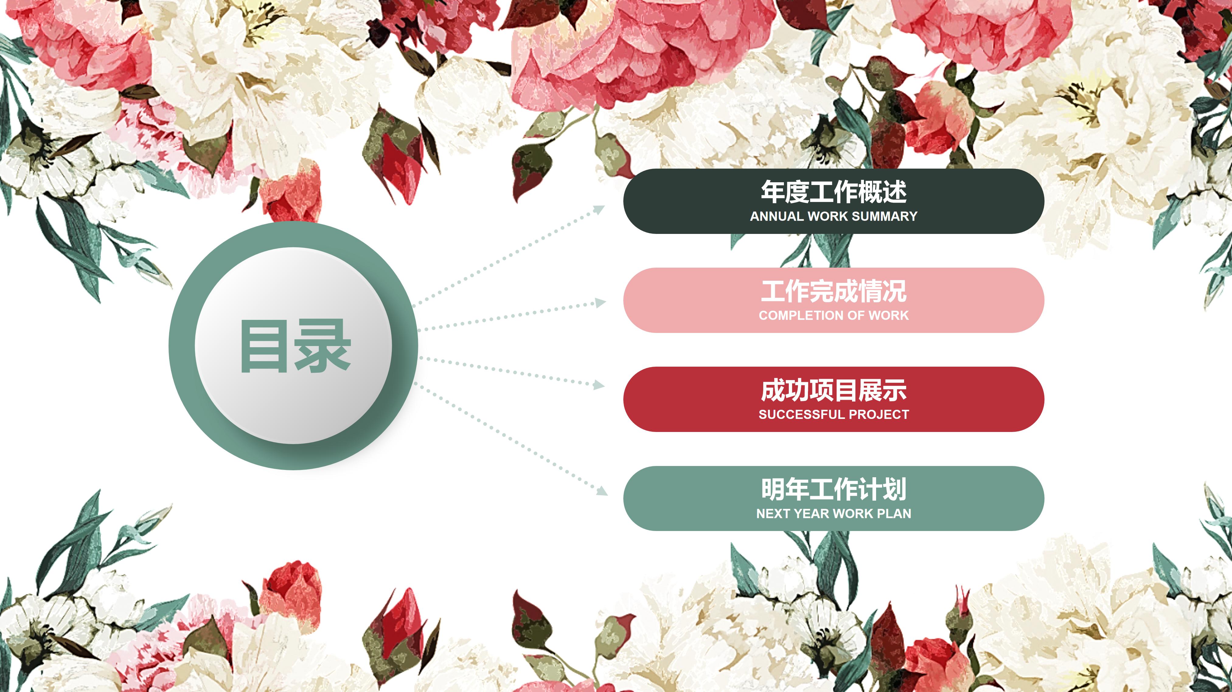 清新文艺韩范水彩花卉背景通用PPT模板