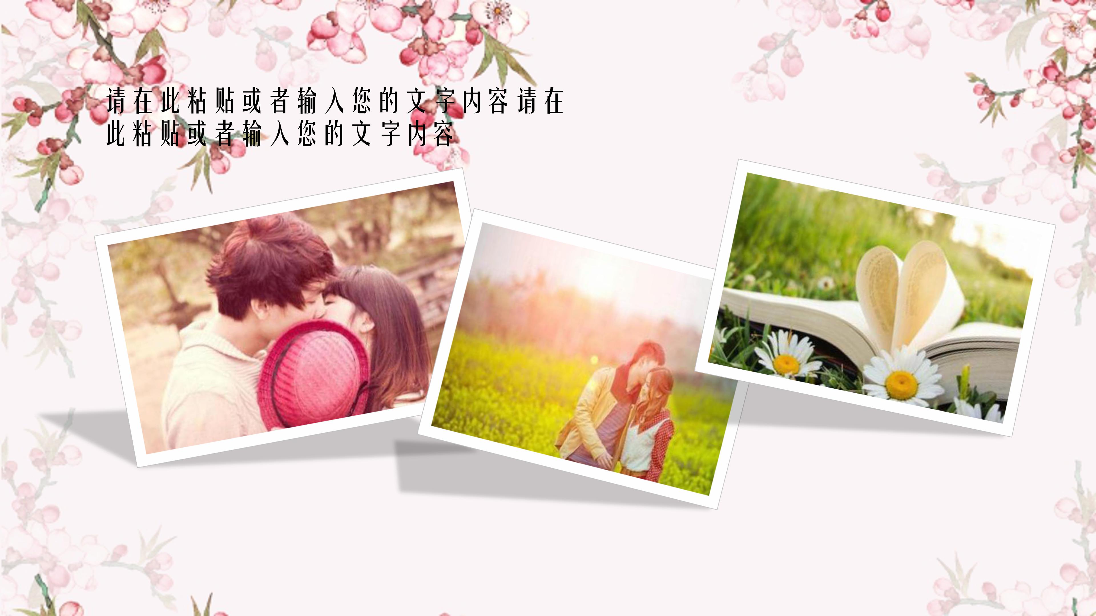 唯美浪漫桃花点缀爱情纪念相册PPT模板
