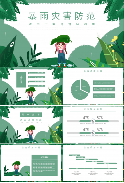 创意现代卡通背景暴雨灾害防范教育PPT模板