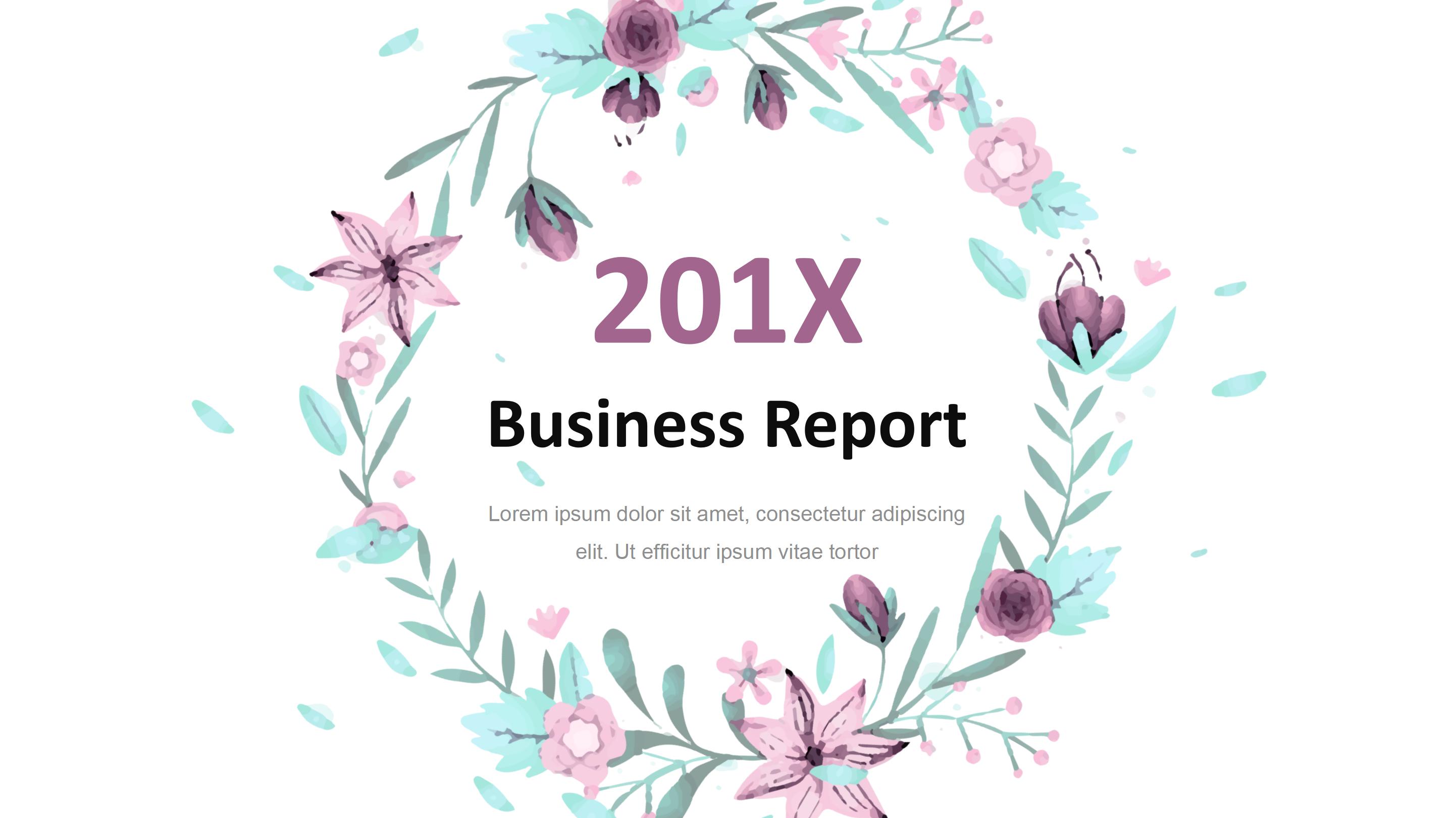 创意简洁水彩植物花环背景文艺风通用PPT模板