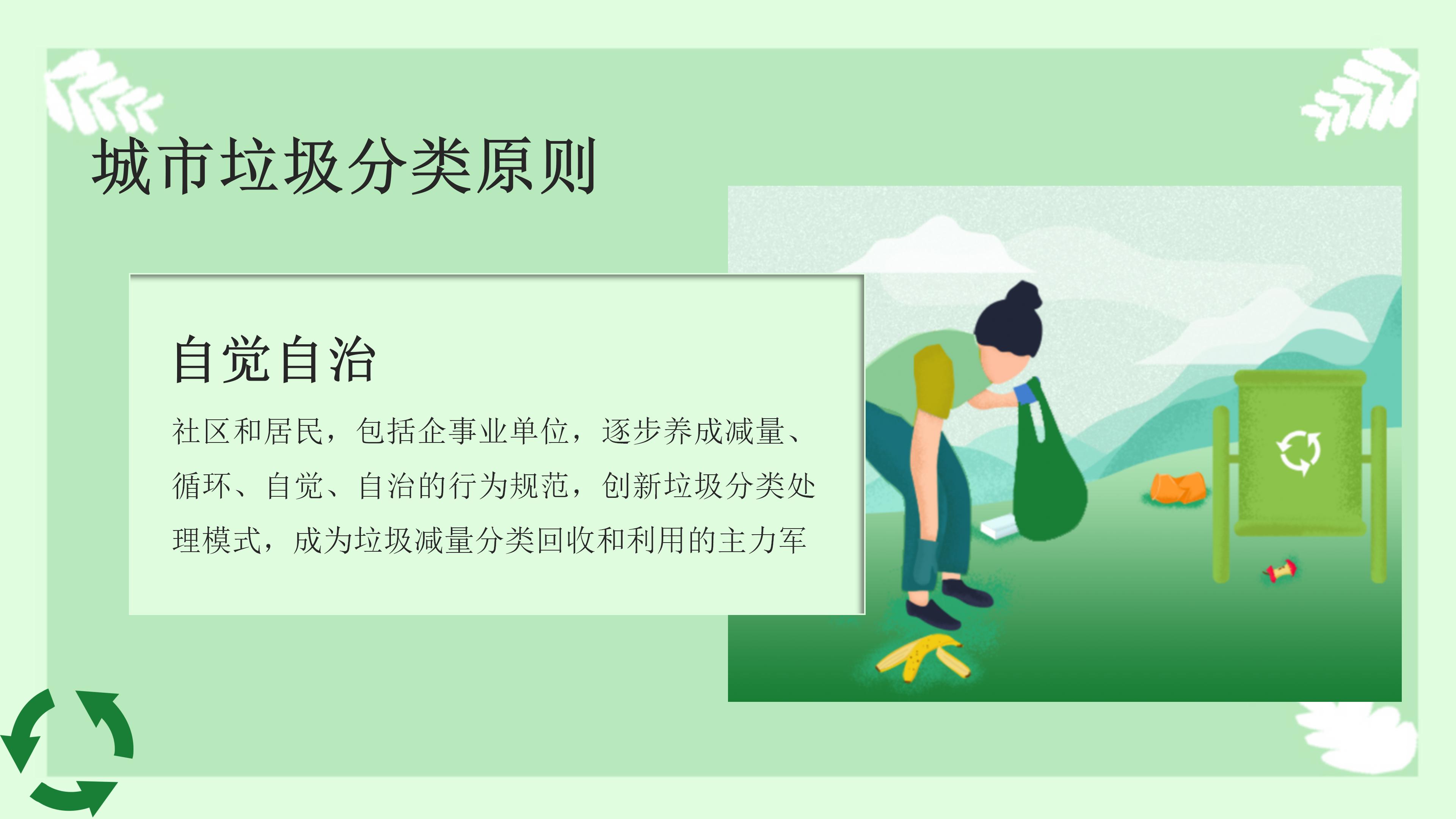 绿色清新漫画风城市垃圾分类环保宣传PPT模板