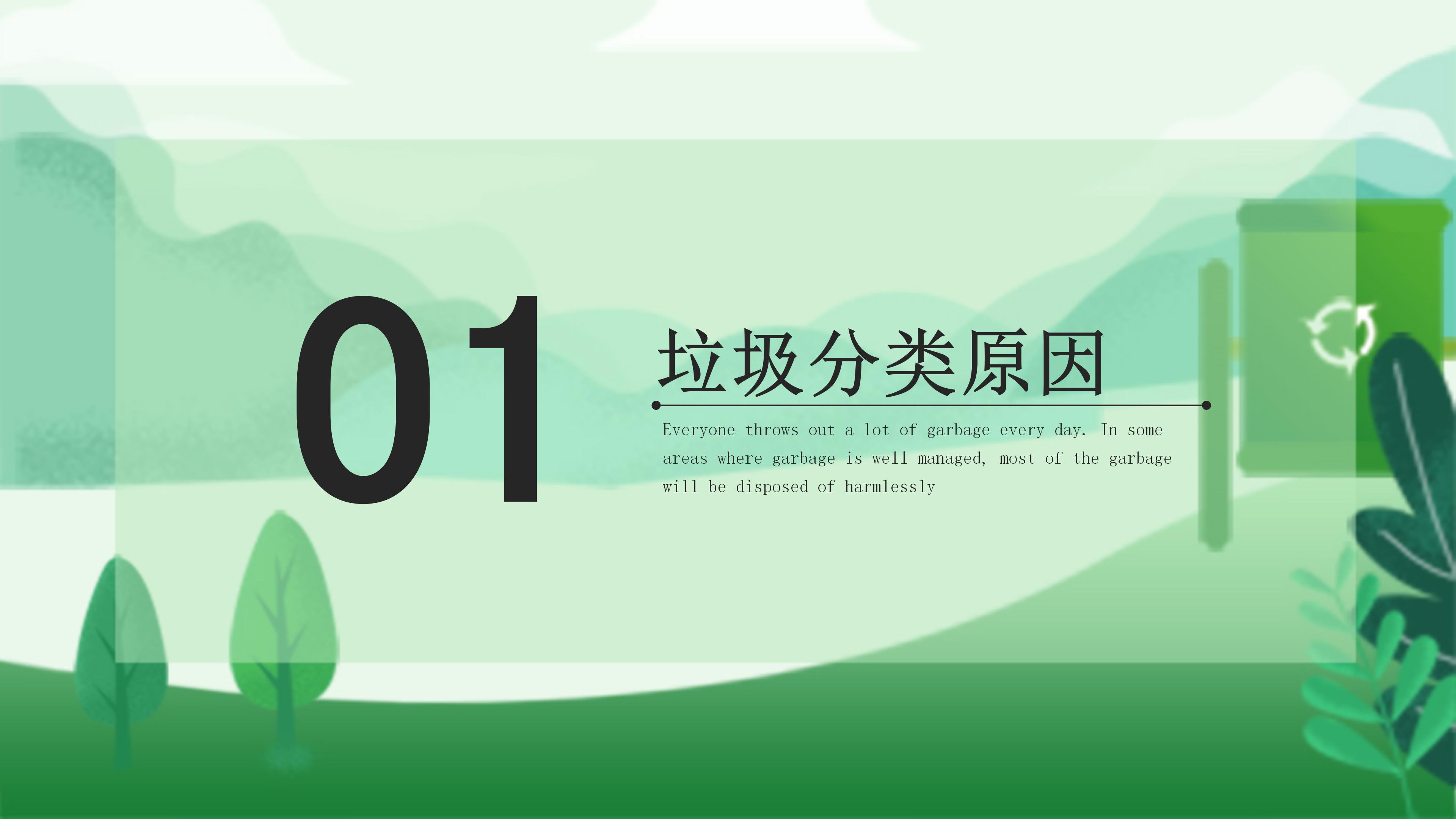 绿色清新漫画风城市垃圾分类环保宣传PPT模板