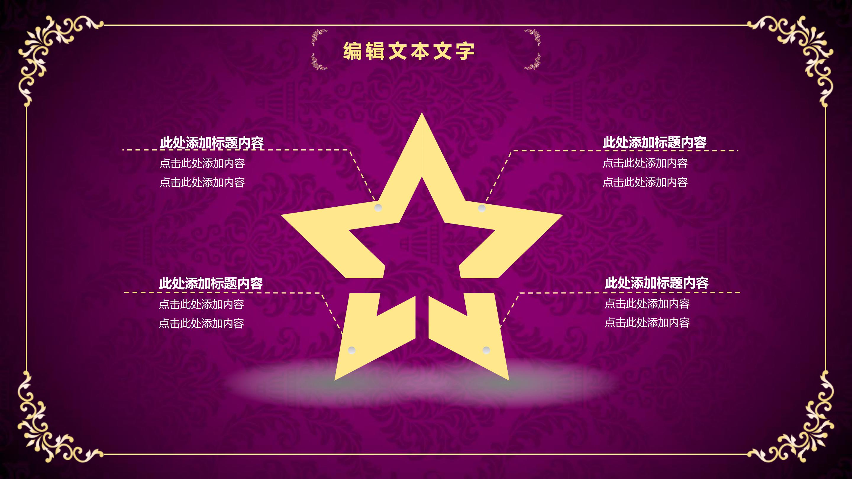 华丽高端欧式紫色印花背景商务通用PPT模板