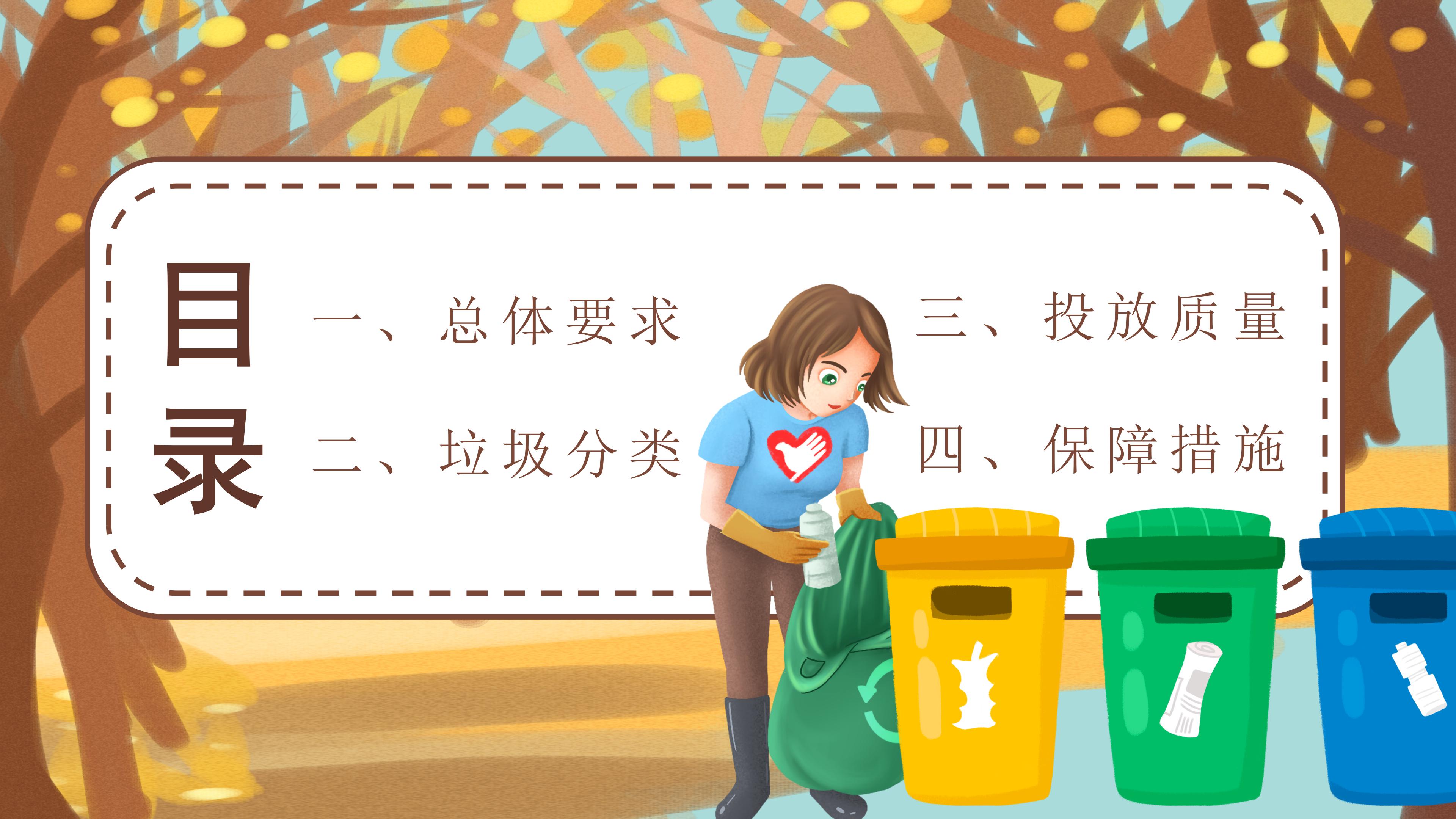 时尚三维卡通动画背景垃圾分类环保宣传PPT模板