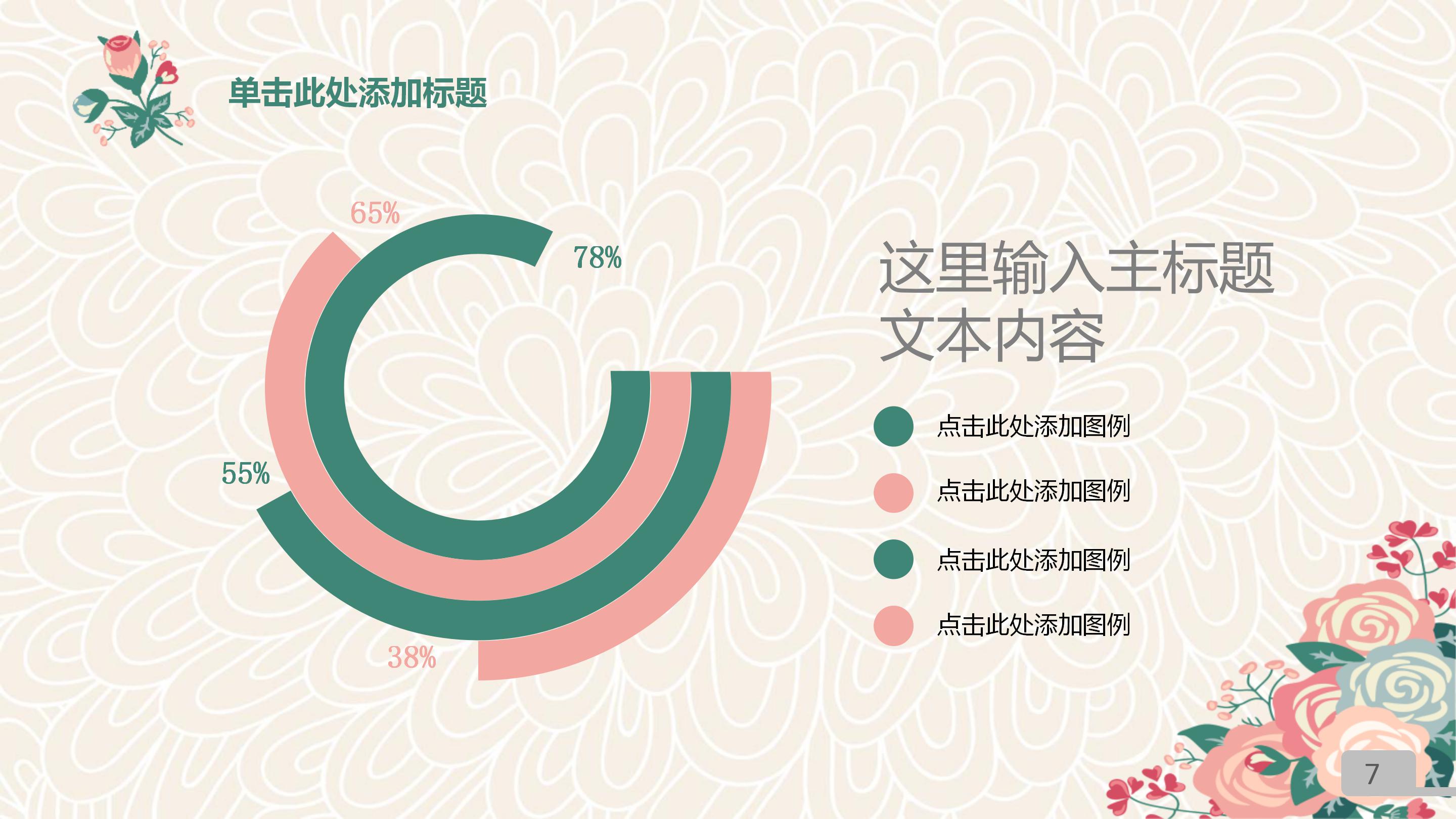 清新粉嫩韩范花纹背景文艺风通用PPT模板
