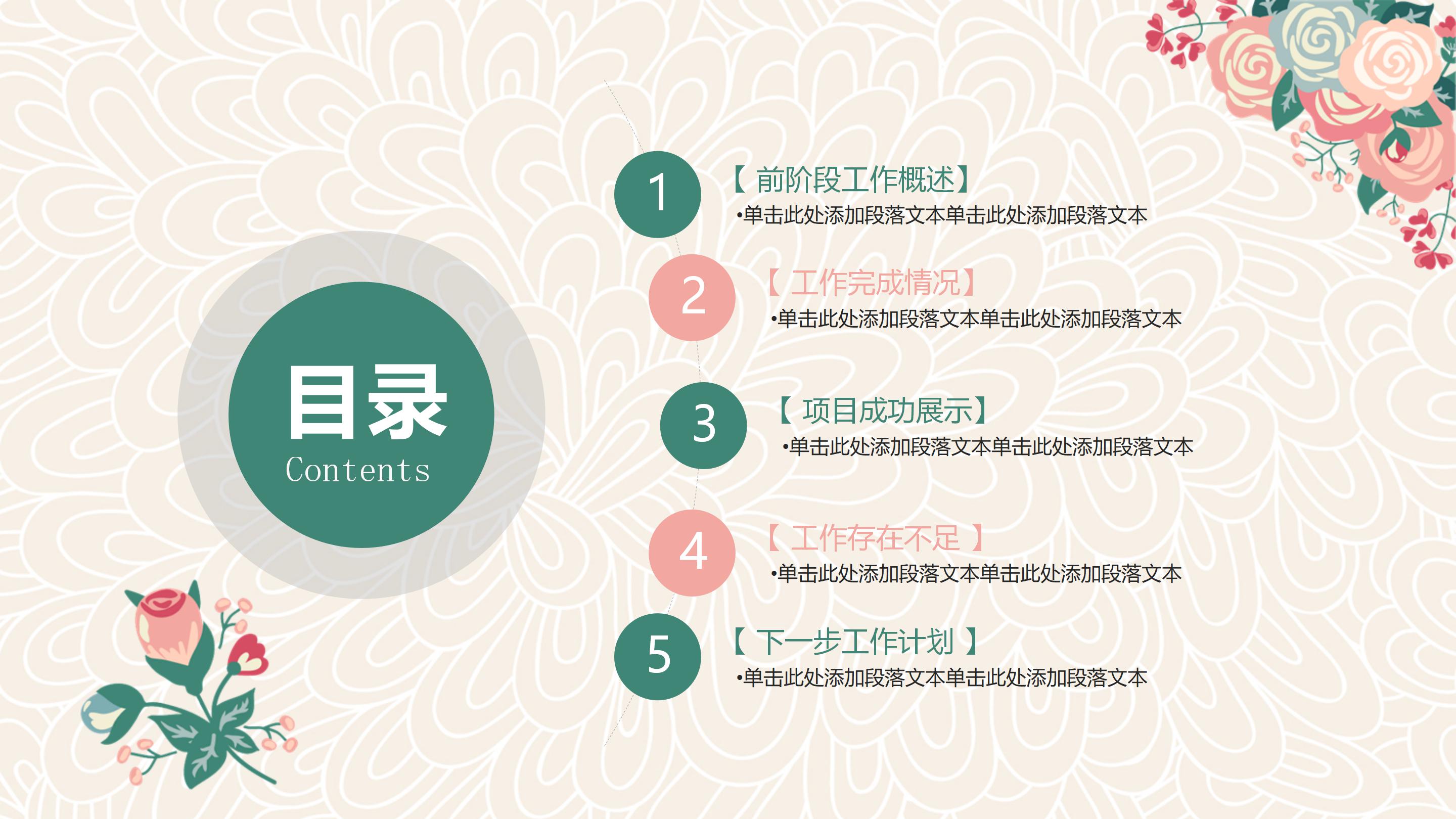 清新粉嫩韩范花纹背景文艺风通用PPT模板