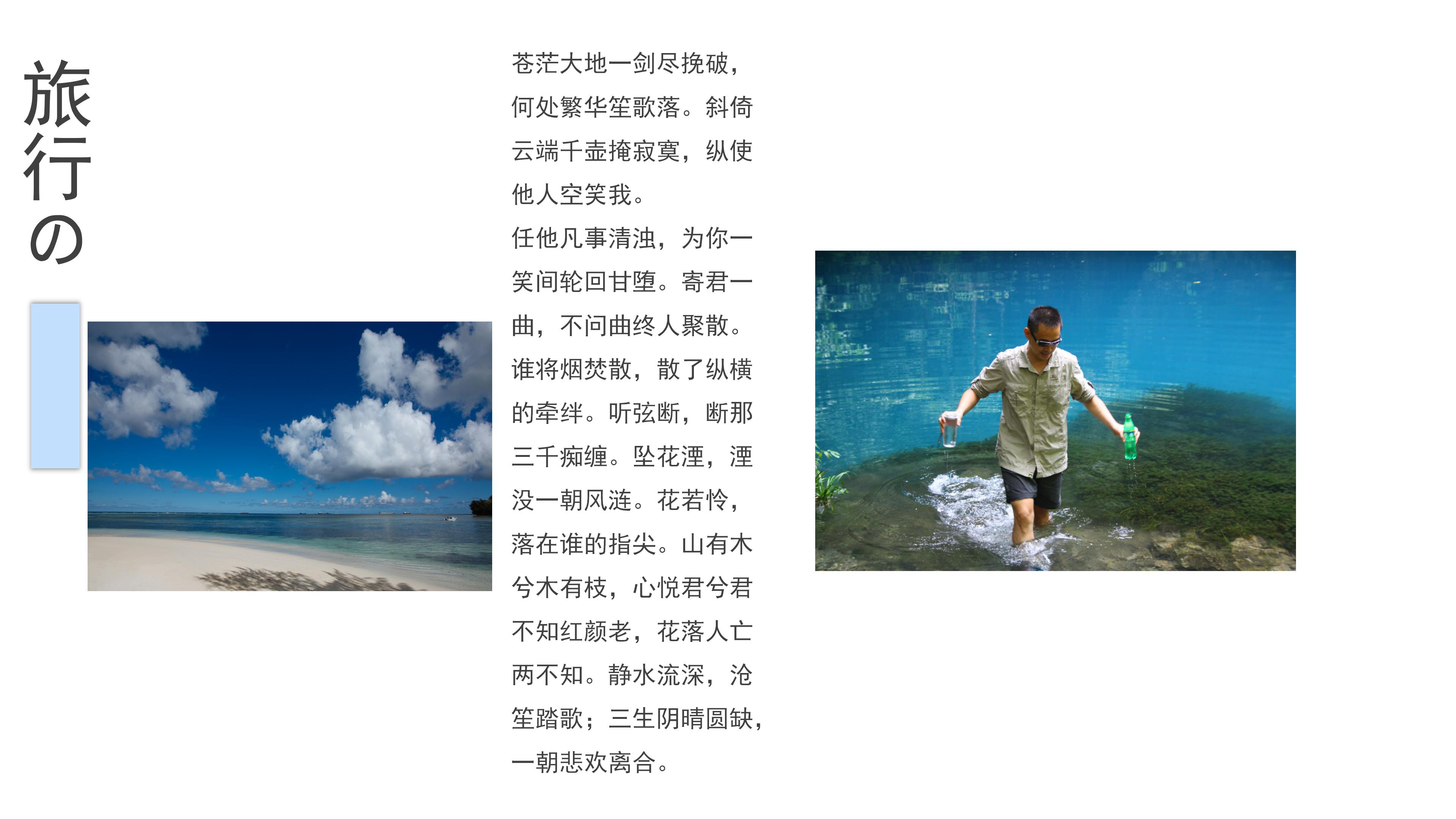 简约蓝白清新风旅行纪念画册PPT模板