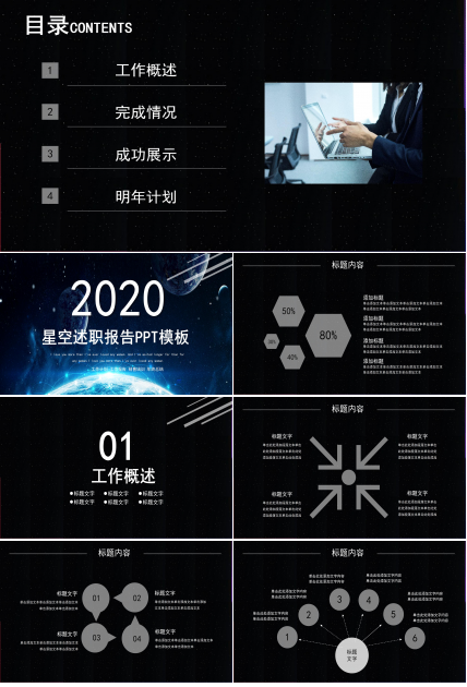 科幻大气星空背景公司述职报告PPT模板