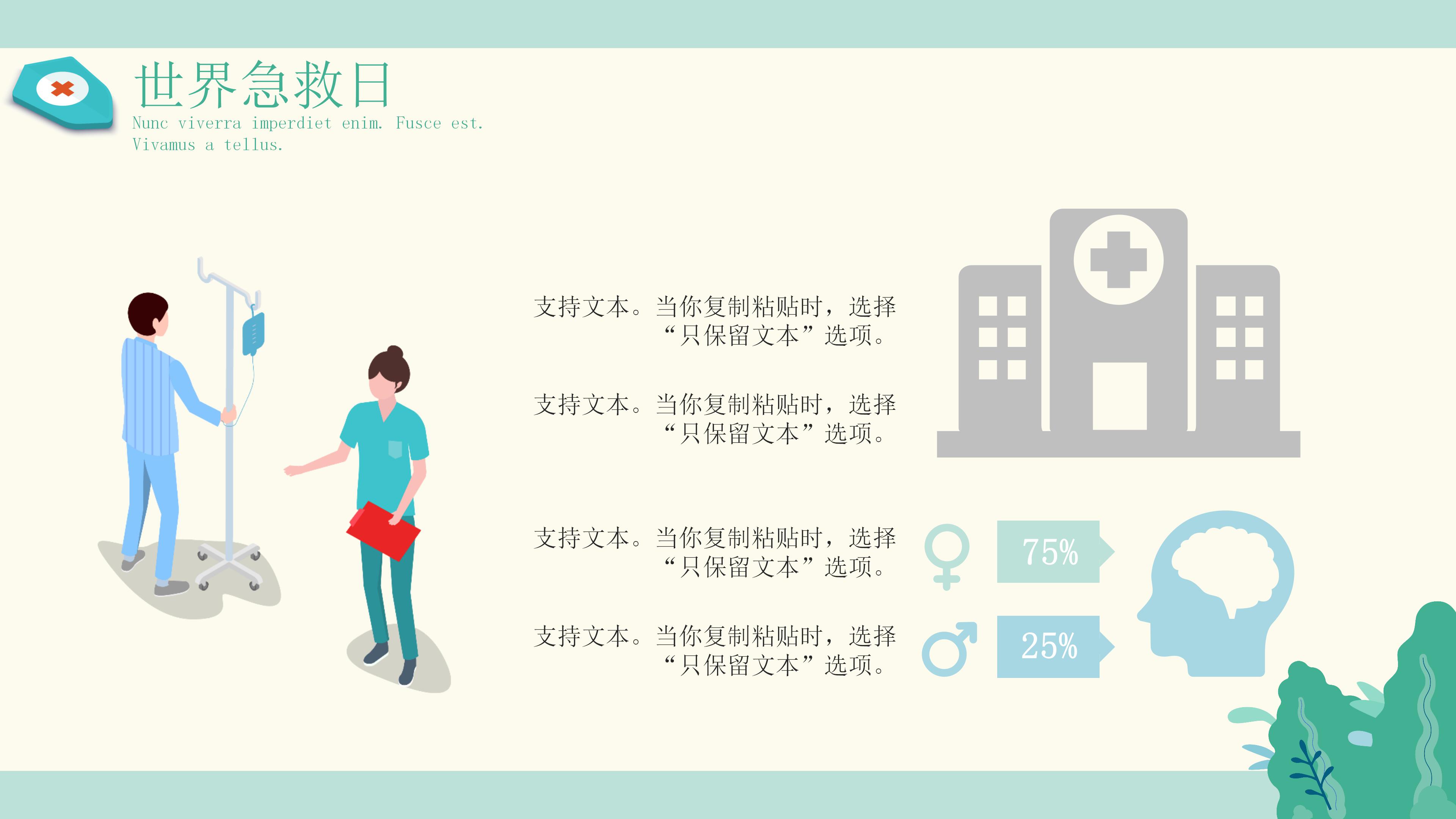 卡通扁平动画风世界急救日公益宣传PPT模板