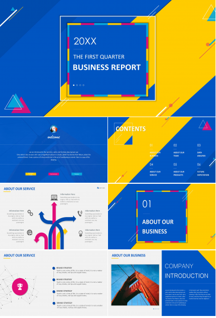 时尚活力多彩撞色背景公司商务介绍PPT模板
