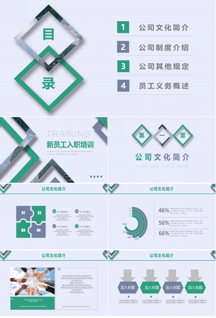 高端大气几何立体感公司员工入职培训PPT模板