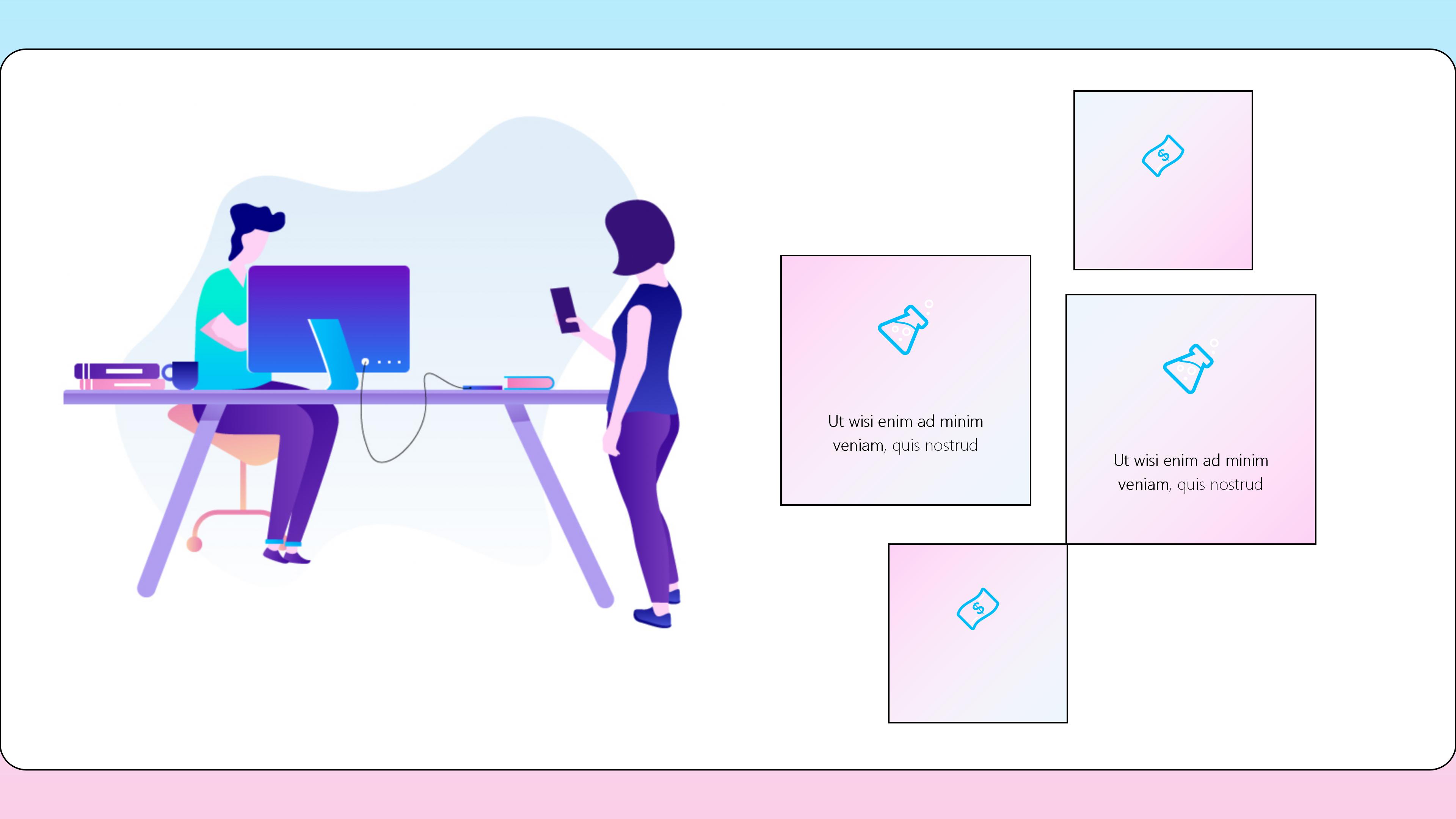 时尚创意蓝粉扁平风商务演示通用PPT模板