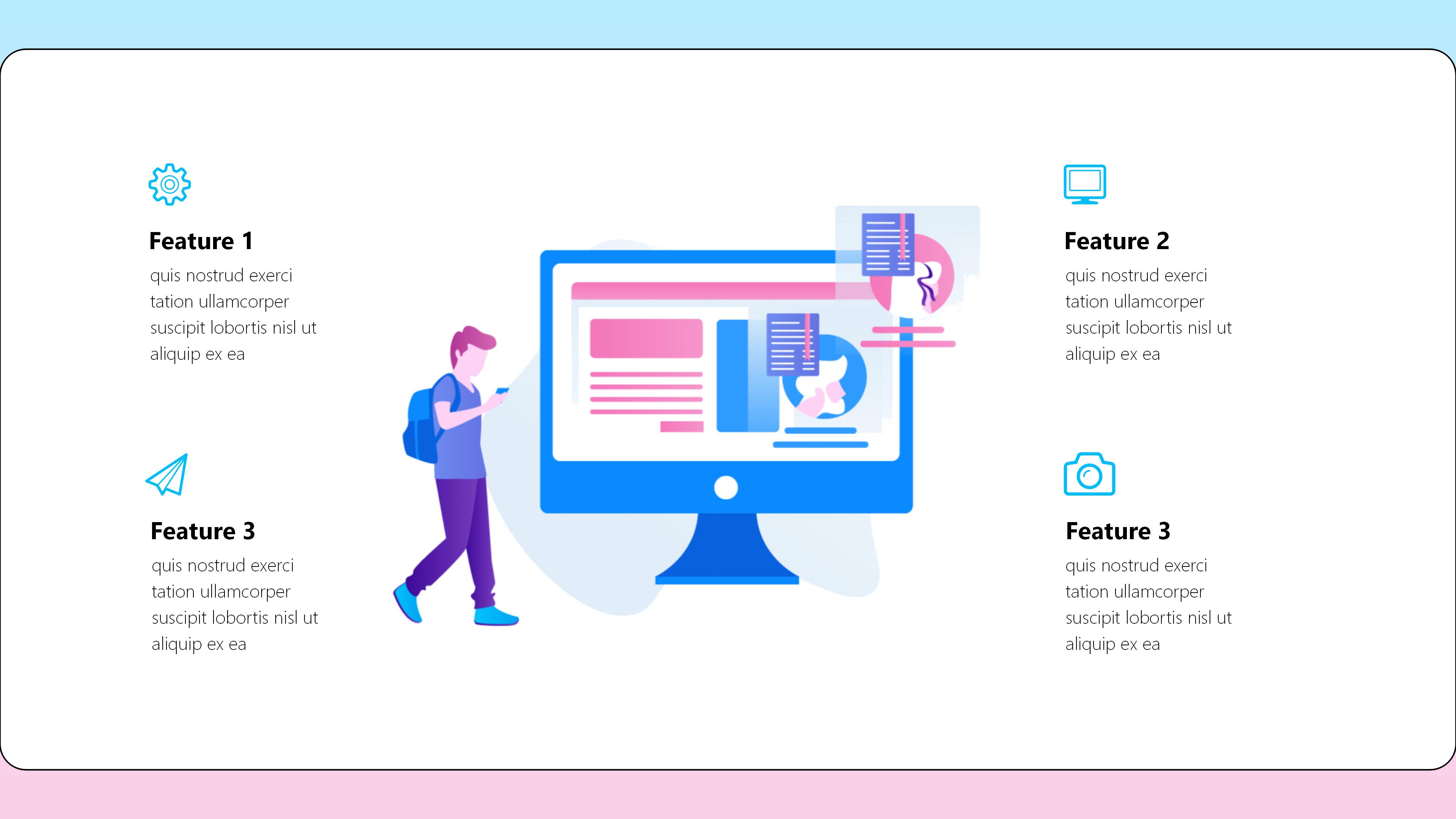 时尚创意蓝粉扁平风商务演示通用PPT模板