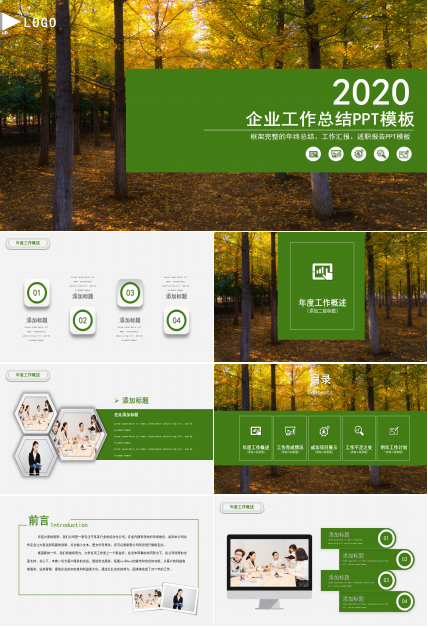 时尚大气实拍枫叶背景企业工作总结PPT模板