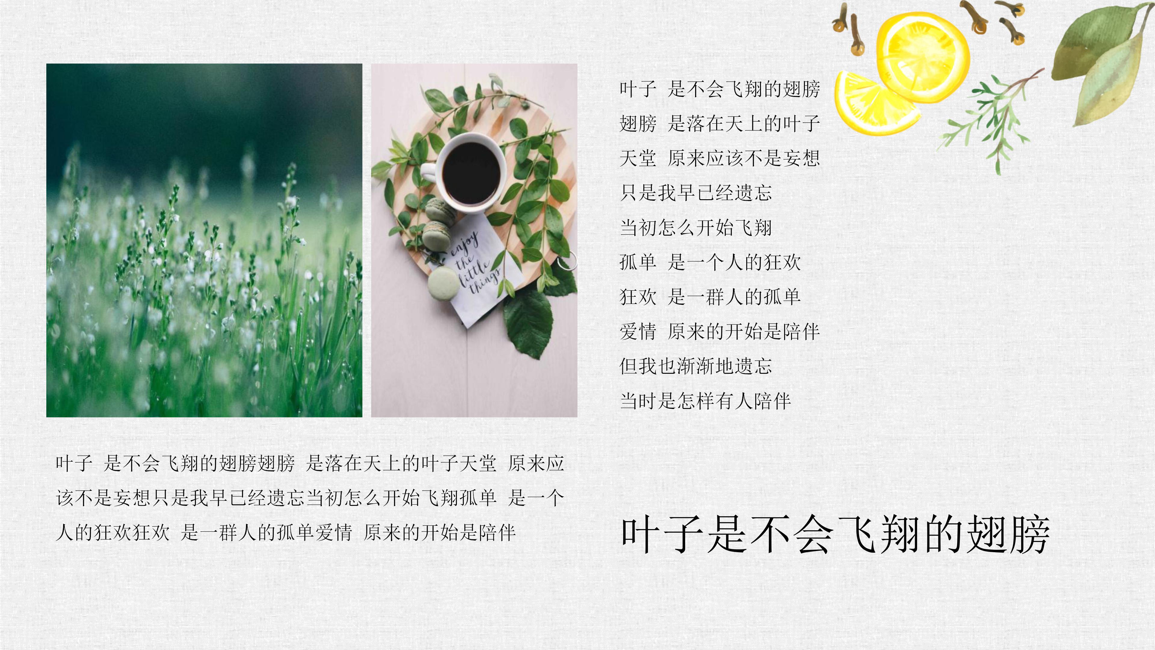 淡雅清新绿色森系文艺风通用PPT模板