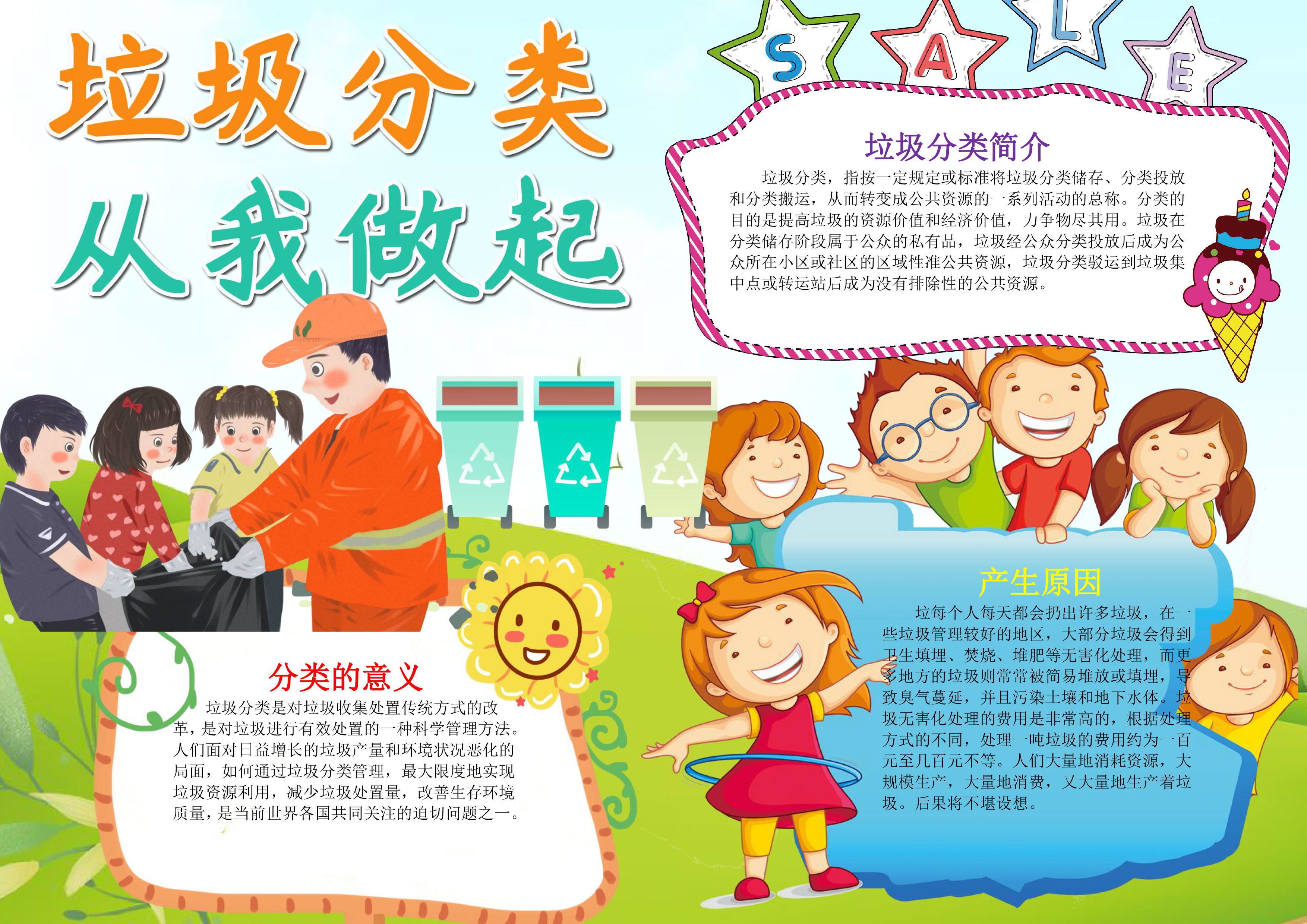 小学生卡通垃圾分类小报word手抄报