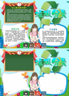 绿色卡通垃圾分类word手抄报