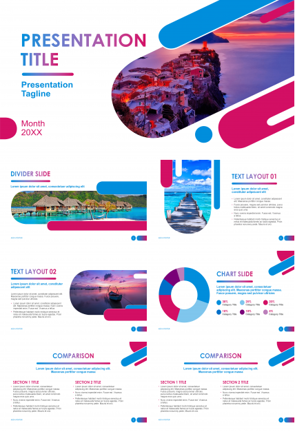 蓝紫色大气时尚旅游风景展示PPT模板