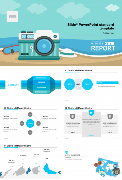 蓝色商务简约清新总结报告PPT模板