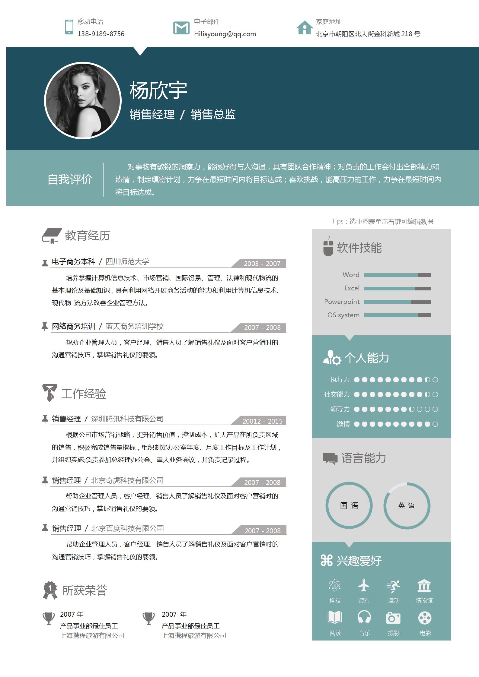 销售总监双页求职简历模板