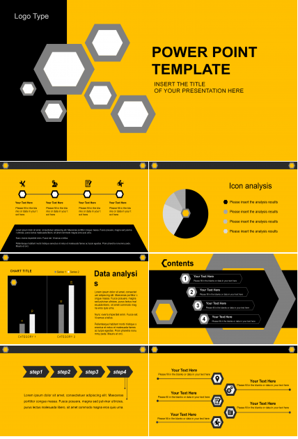 黄黑扁平化简约商务通用PPT模板