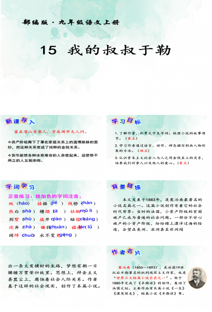 语文课件《我的叔叔于勒》PPT模板