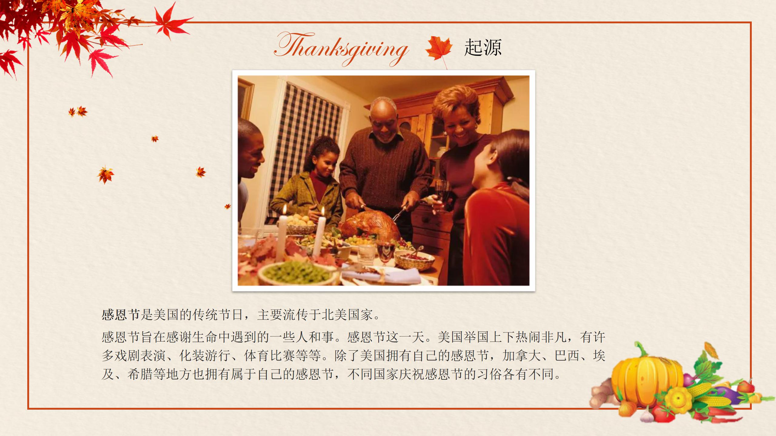 北美感恩节介绍ppt模板