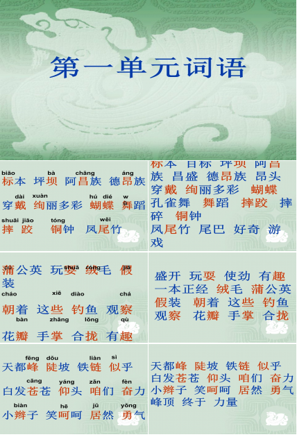 三年级上册语文第一单元词语ppt课件模板