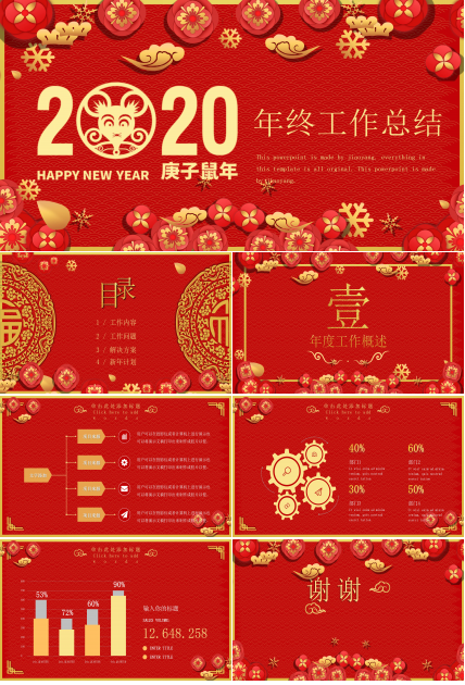 鼠年年终工作总结ppt模板