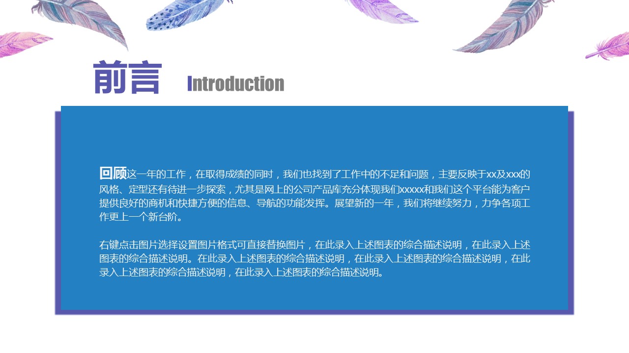 浅色时尚羽毛工作总结ppt模板