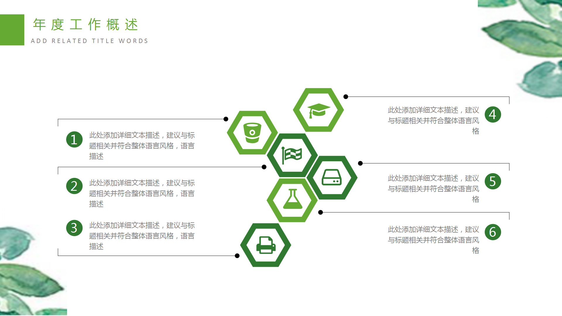 绿色清新水彩工作总结PPT模板