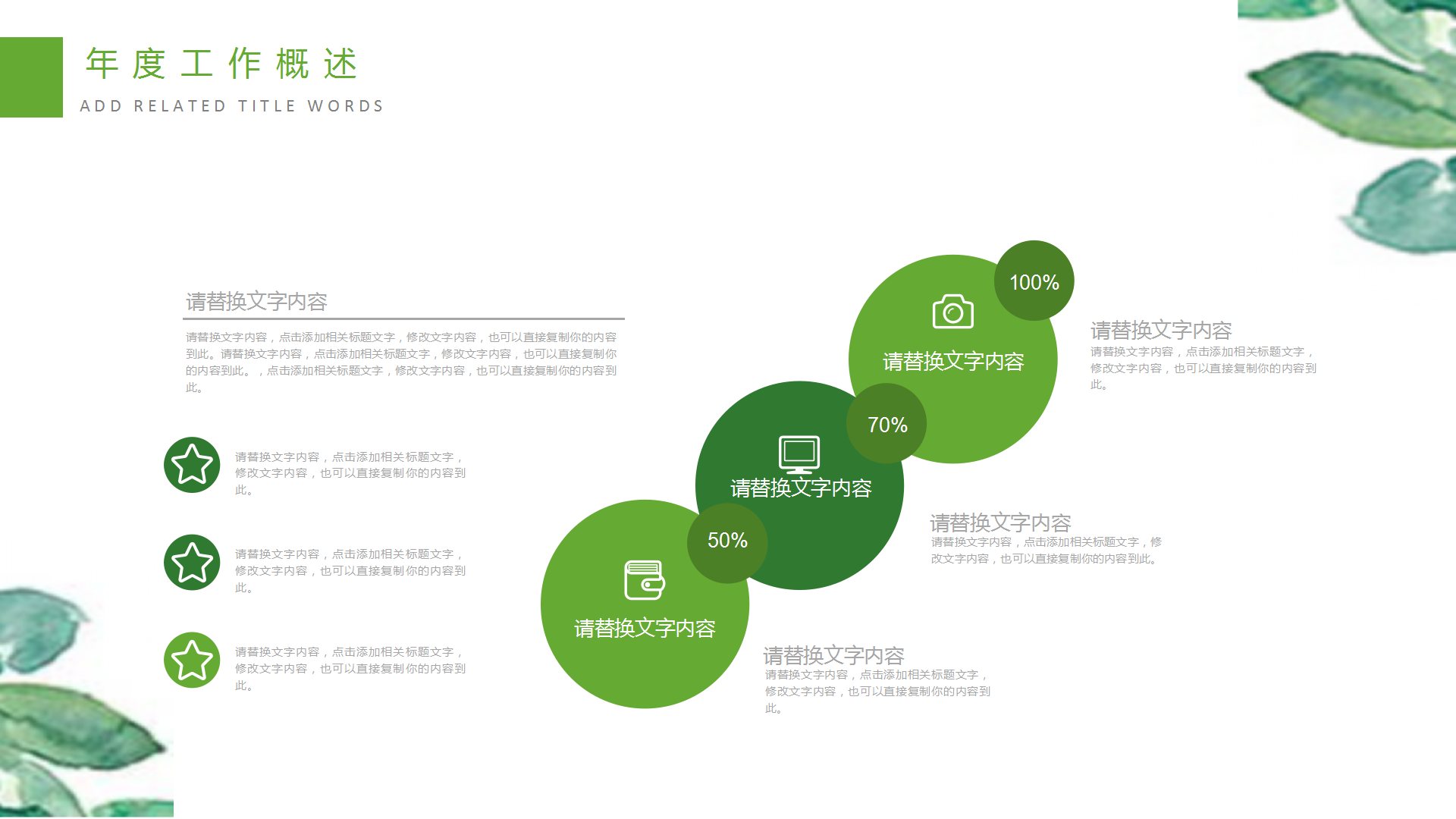 绿色清新水彩工作总结PPT模板