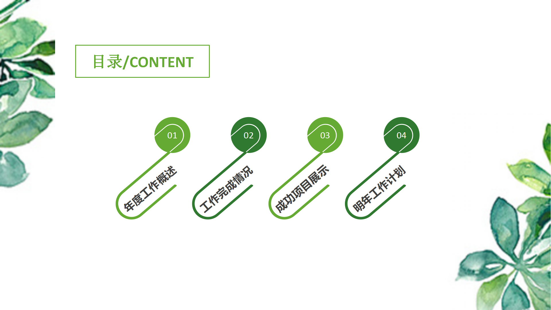 绿色清新水彩工作总结PPT模板