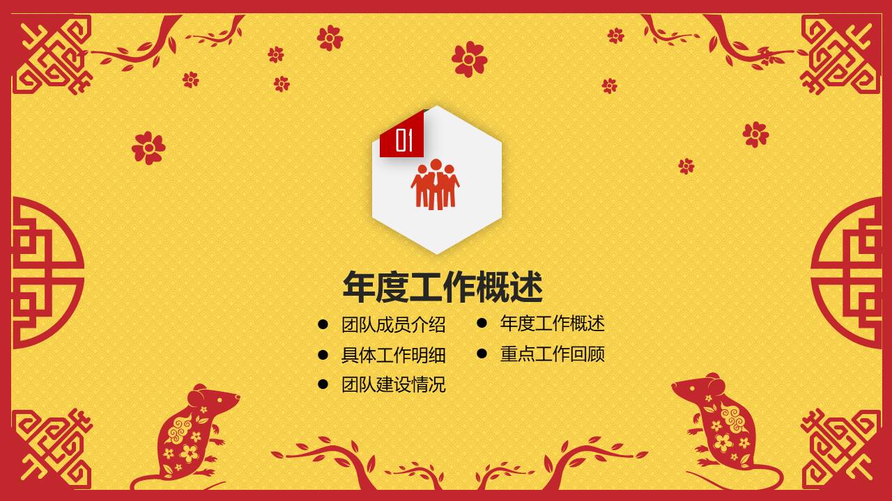 剪纸风鼠年总结计划汇报ppt模板