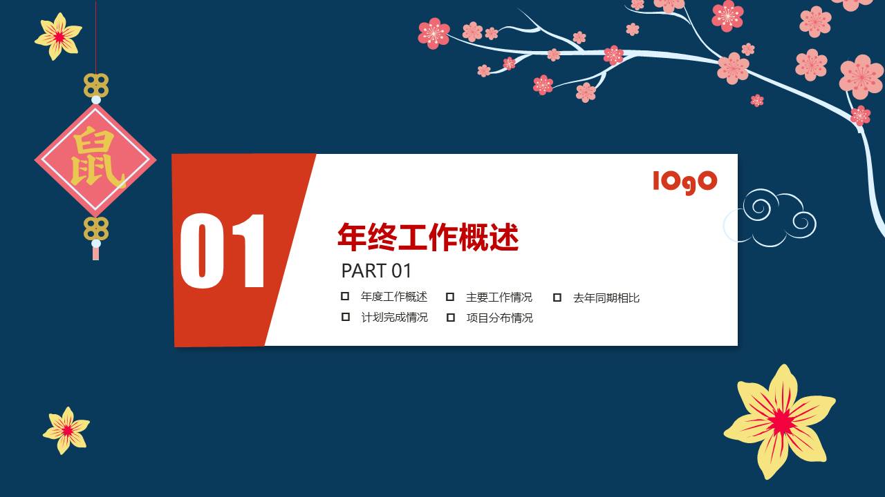 腊梅中国风简约大气春节ppt模板