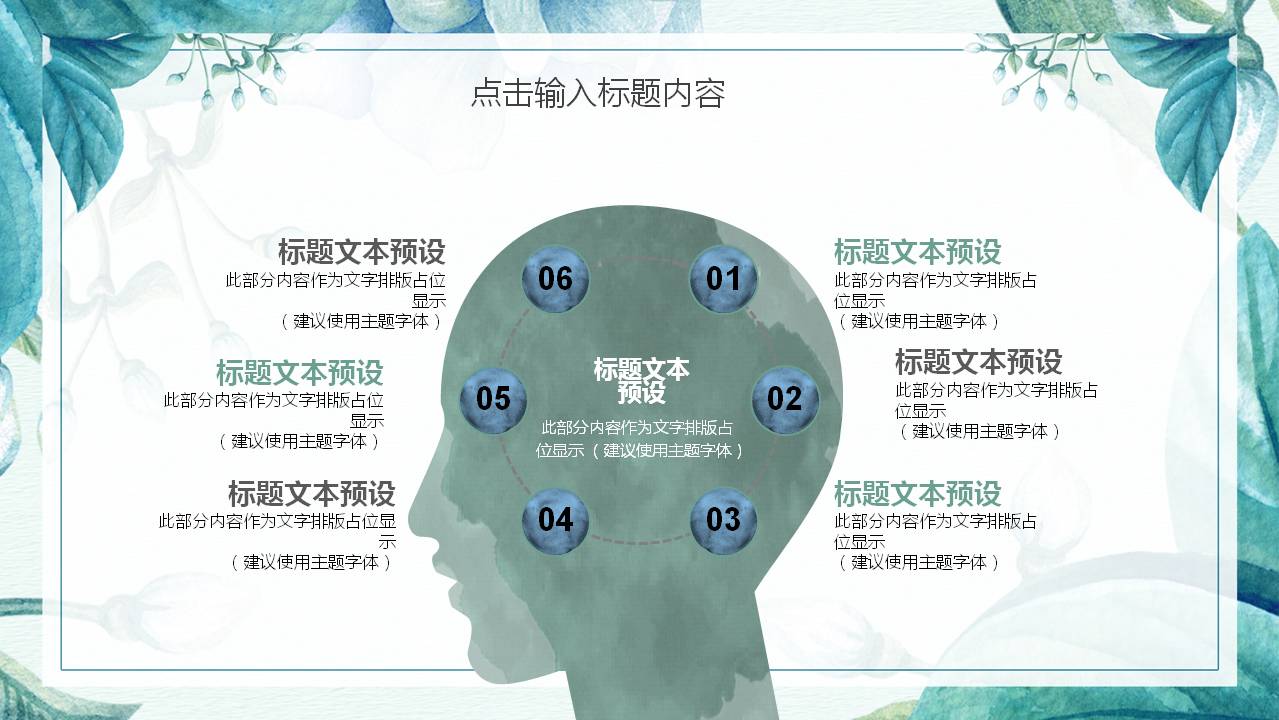 蓝色水彩艺术花卉PPT模板