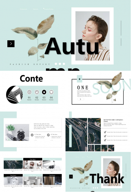 清新薄荷绿杂志风PPT模板