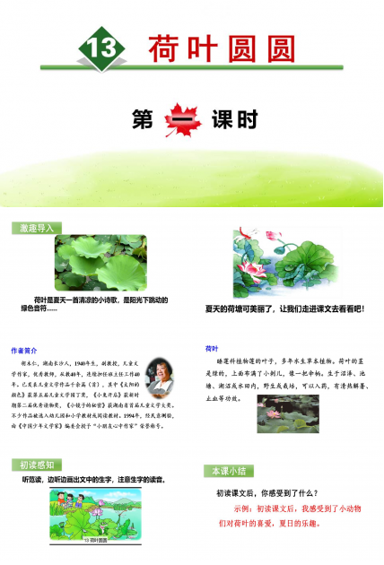 人教版荷叶圆圆ppt模板第一课时
