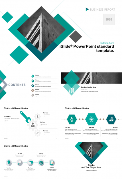 绿灰小清新几何风商务工作汇报ppt模板