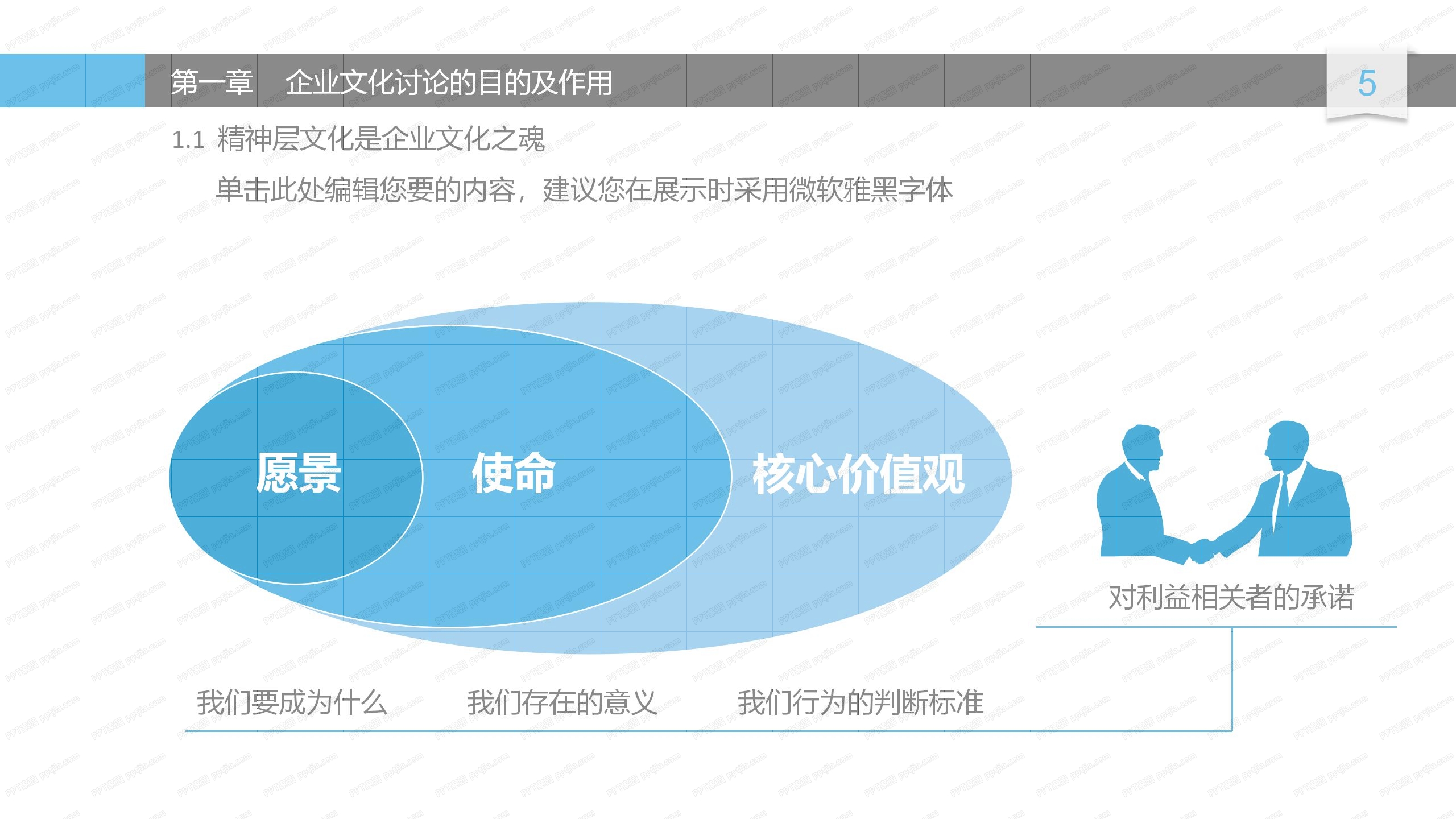 蓝色简约企业文化建设讨论ppt模板