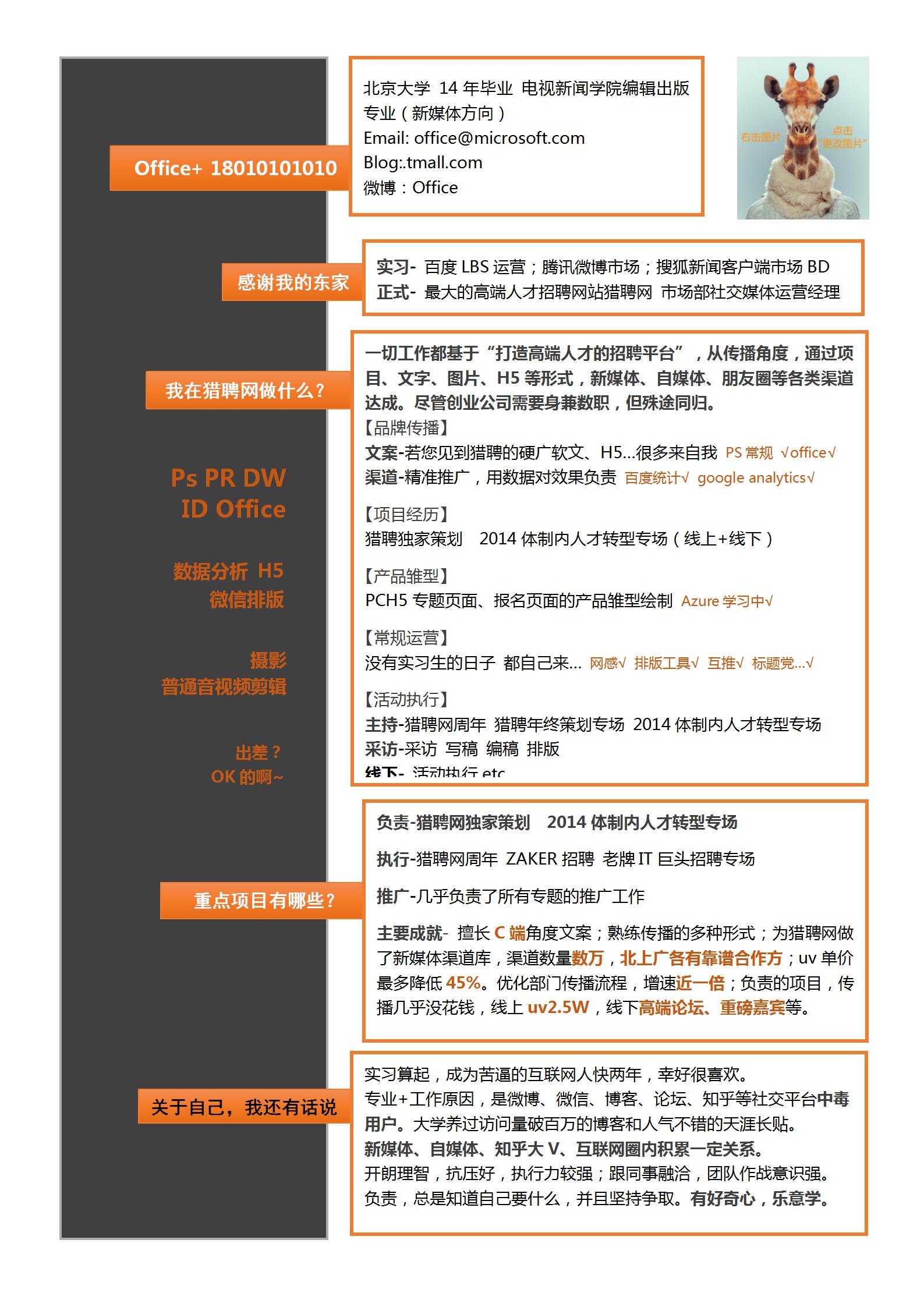 新媒体运营经理简历模板