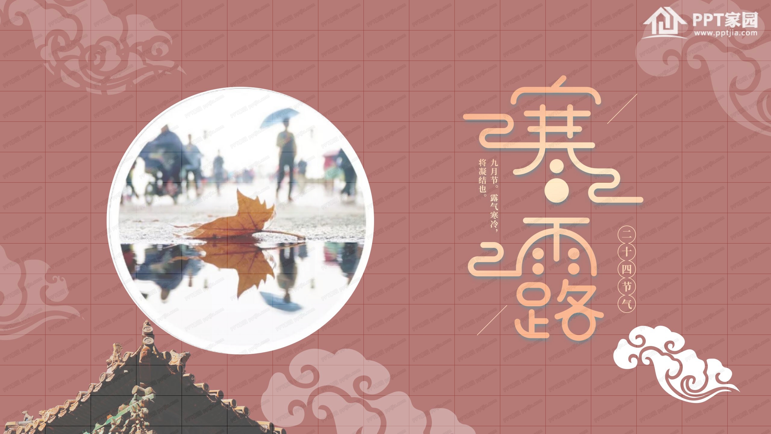 红色水墨中国风二十四节气寒露ppt模板