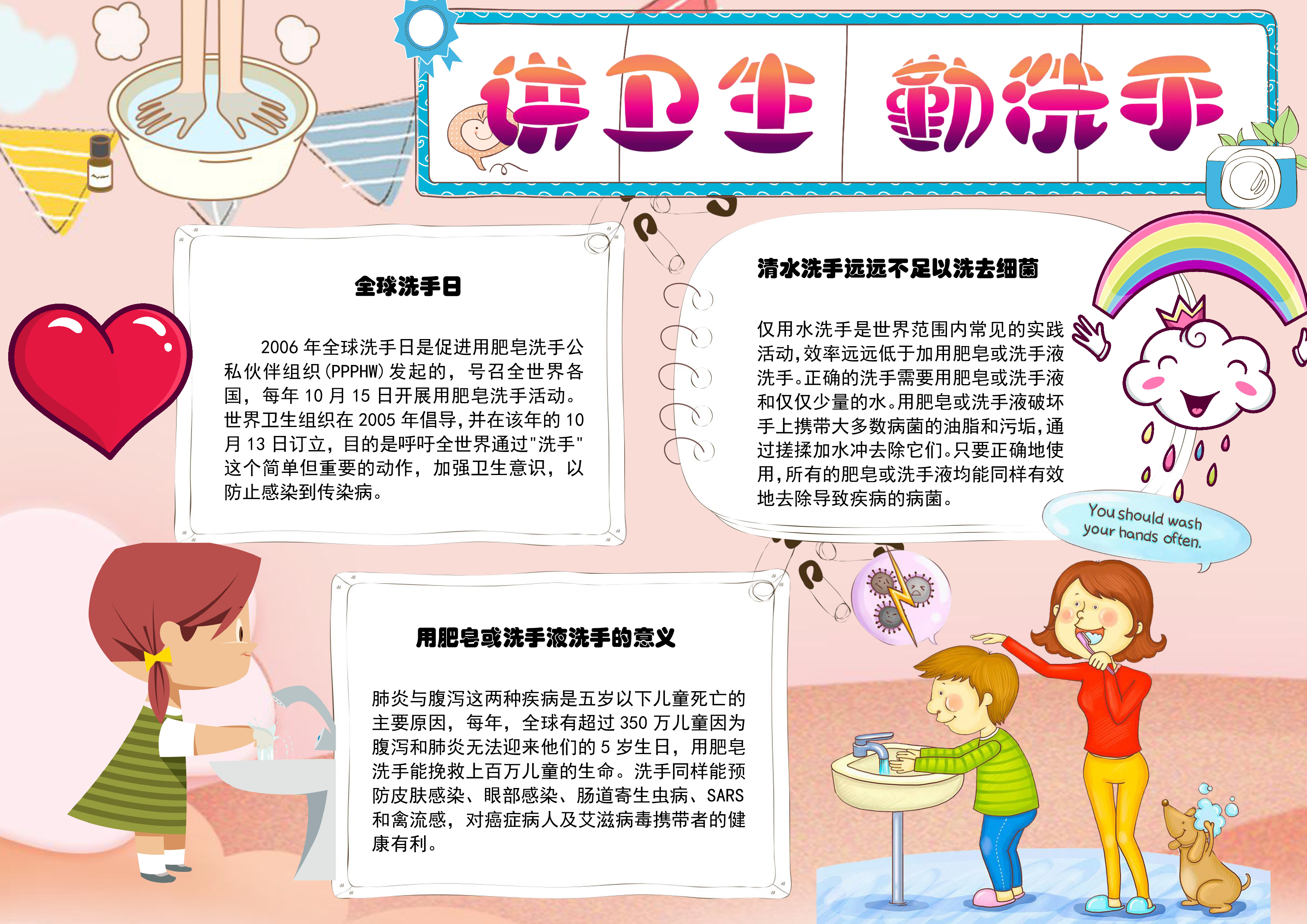 讲卫生勤洗手手抄报内容