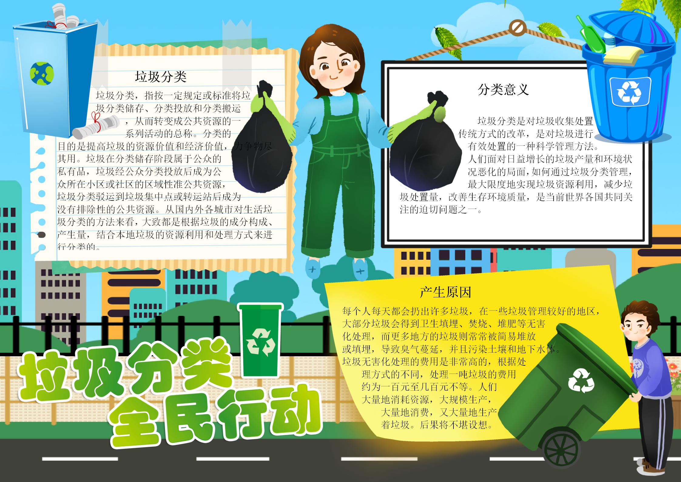 垃圾分类全民行动手抄报