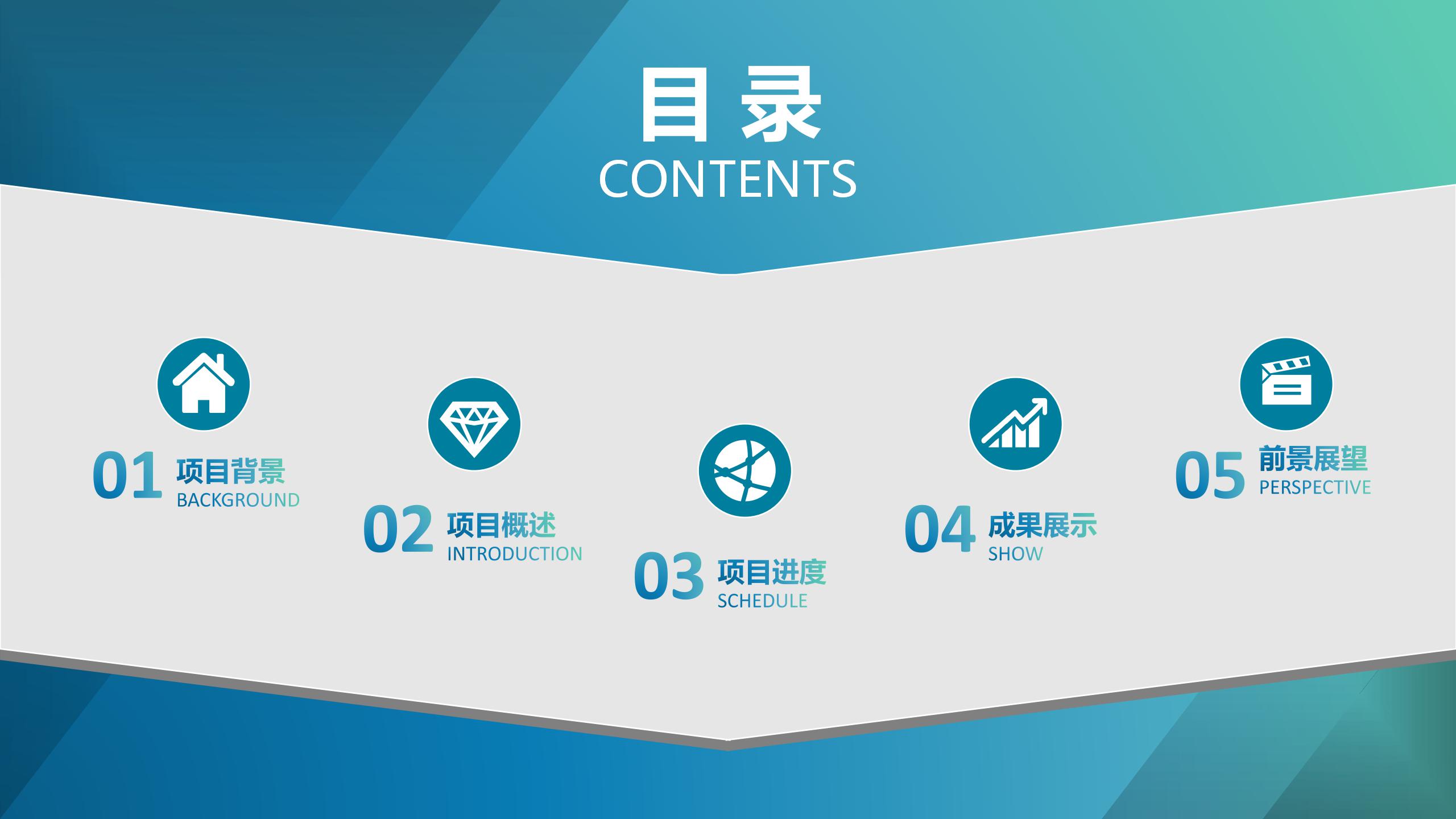 蓝绿渐变色的商业计划书ppt模板