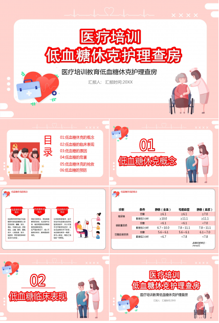 粉色的医院低血糖休克护理查房培训ppt模板