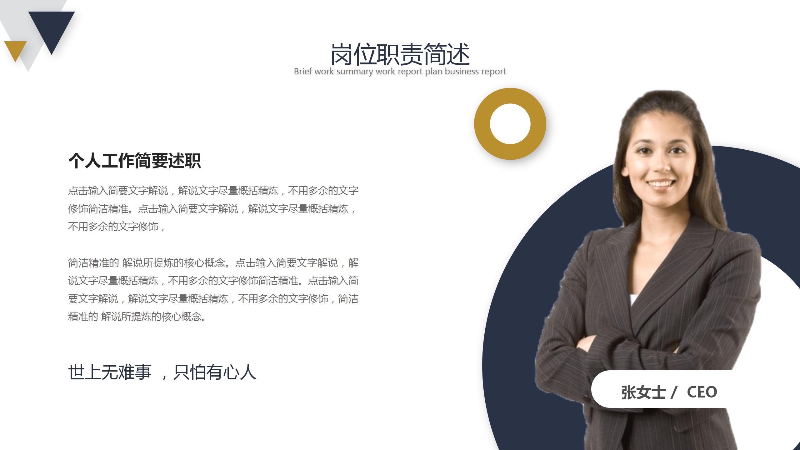 蓝黄三角形工作总结ppt模板